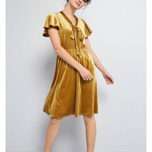 ModCloth Fete to Be Tied Velvet Dress in Mustard
